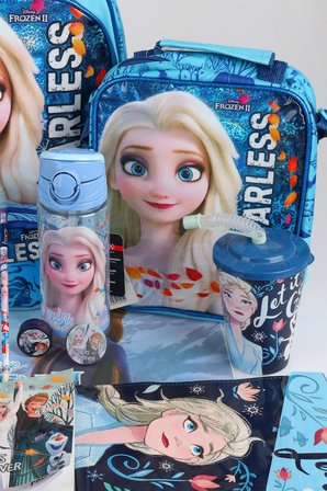 x Dekomus Lisanslı "Fearless Collection" Elsa Frozen Okul ve Kırtasiye Seti Okul,Termoslu Beslenme ve Kalem Çantası,Matara,Beslenme Kabı