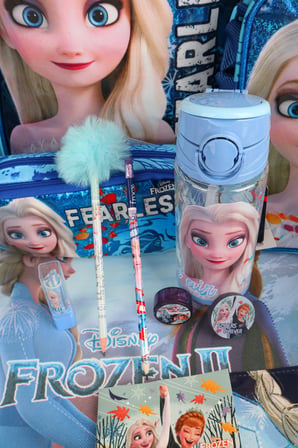x Dekomus Lisanslı "Fearless Collection" Elsa Frozen Okul ve Kırtasiye Seti Okul,Termoslu Beslenme ve Kalem Çantası,Matara,Beslenme Kabı