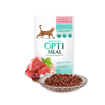 Optimeal Dana Etli Kızılcık Soslu Yaş Kedi Maması 85 Gr 459-C0543