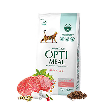 Optimeal Süper Premium Dana Etli-Sorgumlu Kısır Kedi Maması 1,5 Kg 459-C6465