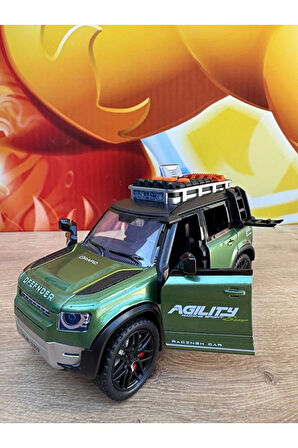 Land Rover Defender Arazi Aracı Işıklı Müzikli Lüks Jeep Defender Mdoel Araba Sürtmeli 17CM