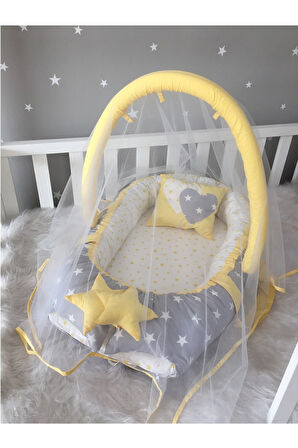 Nest Sarı-gri Tasarım Cibinlik Ve Oyuncak Askılı Lüx Tasarım Babynest