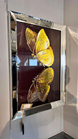 Aynalı Kelebek Tablo - Sarı & Gold Işıltısı