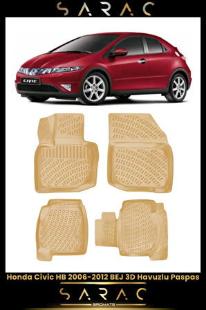 Honda Civic Hb 2009 Model Bej Araca Özel 3d Havuzlu Paspas