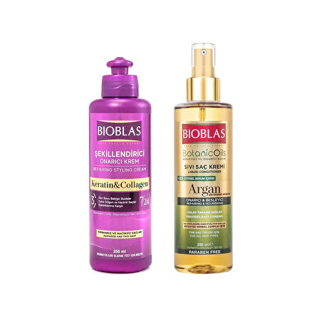 Bioblas Sıvı Saç Kremi Argan 200 ml ve Şek.Onarıcı Saç Kremi 250 ml 2 li 