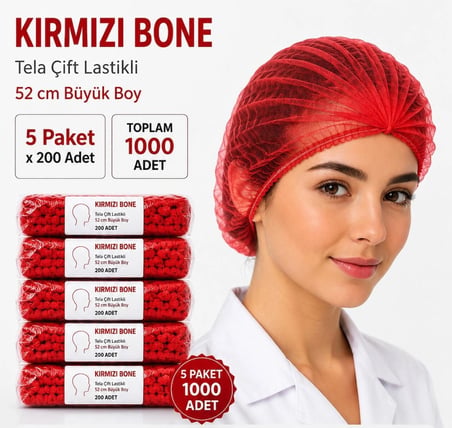 Kırmızı Bone 52 cm Büyük Boy – 5 Adet x 200 lü paket – Toplam 1000 Adet  