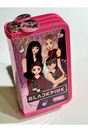 Cappi Bag Black Pink Pembe Renkli 3 Fermuarlı Bölmeli Çocuk Okul Kalem Kutusu Seti 19x11x6cm