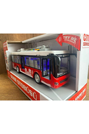 ŞEHİR OTOBÜSÜ OYUNCAK SESLİ IŞIKLI KAPILARI AÇILAN KIRMIZI ŞEHİR OTOBÜSÜ YOLCU OTOBÜSÜ KIRILMAZ