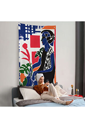 Yeşil Yapraklı Monstera ve Kadın Duvar Örtüsü-7989