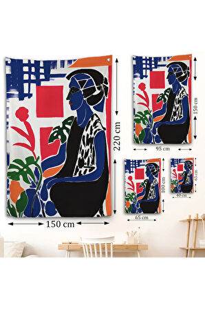 Yeşil Yapraklı Monstera ve Kadın Duvar Örtüsü-7989