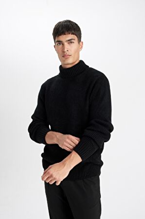 DeFacto Standart Fit Normal Kesim Yarım Balıkçı Yaka Basic Düz Triko Kazak A9517AX24WNBK81
