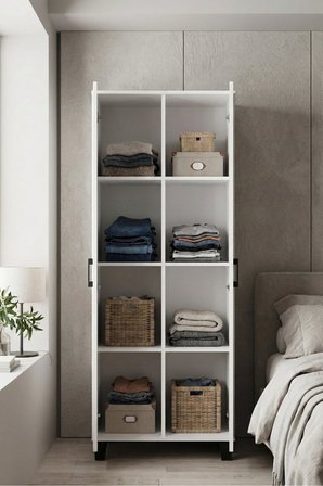 Reyo Falez Çok Amaçlı 2 Kapaklı 8 Gözlü Dolap 70x45x185 cm, Kiler,Mutfak,Balkon ve Banyo Depolama Do