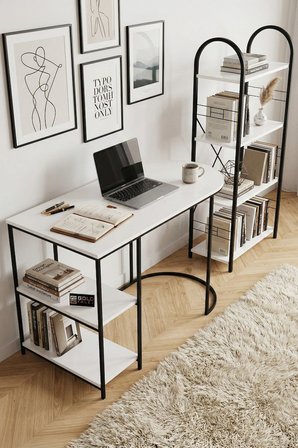 Reyo Falez Çalışma Masası ve Kitaplık Seti Metal Ayaklı,Minimalist Tasarım,Geniş Masa Alanı,Çok Rafl