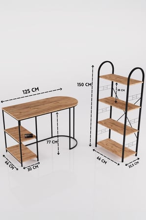 Reyo Falez Çalışma Masası ve Kitaplık Seti Metal Ayaklı,Minimalist Tasarım,Geniş Masa Alanı,Çok Rafl