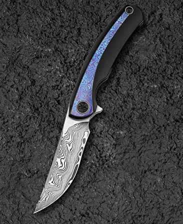 BESTECH SAMBAC BT2402F 3.62'' Damascus (Şam Çelik ) Bıçak  Titanyum Timascus Kakma Çakı