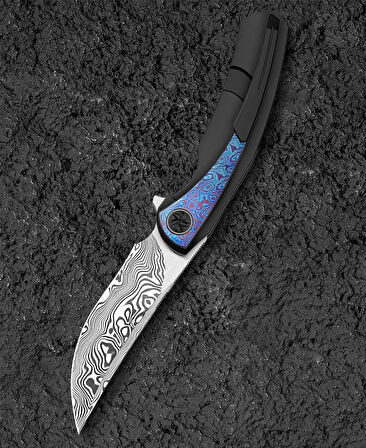 BESTECH SAMBAC BT2402F 3.62'' Damascus (Şam Çelik ) Bıçak  Titanyum Timascus Kakma Çakı