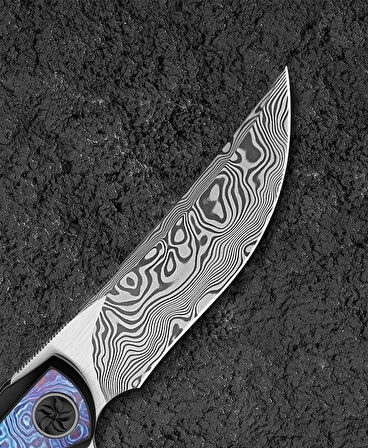 BESTECH SAMBAC BT2402F 3.62'' Damascus (Şam Çelik ) Bıçak  Titanyum Timascus Kakma Çakı