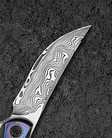 BESTECH SAMBAC BT2402F 3.62'' Damascus (Şam Çelik ) Bıçak  Titanyum Timascus Kakma Çakı