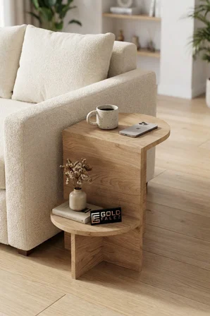 Reyo Falez Yan Sehpa Çok Amaçlı Modern Tasarım Raflı Salon Koltuk Kenarı Sehpası Setro - 6023 Meşe