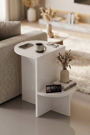 Reyo Falez Yan Sehpa Çok Amaçlı Modern Tasarım Raflı Salon Koltuk Kenarı Sehpası Setro - 6021 Beyaz