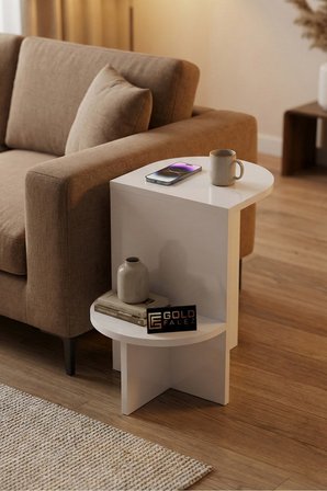 Reyo Falez Yan Sehpa Çok Amaçlı Modern Tasarım Raflı Salon Koltuk Kenarı Sehpası Setro - 6021 Beyaz