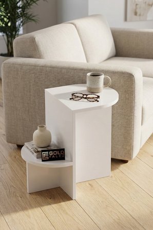 Reyo Falez Yan Sehpa Çok Amaçlı Modern Tasarım Raflı Salon Koltuk Kenarı Sehpası Setro - 6021 Beyaz