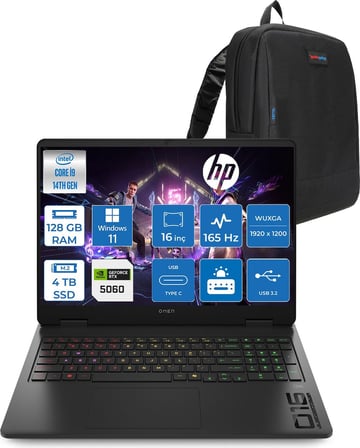 Hp Omen 16-AM0007NT Intel Core I9 14900HX 128GB Ddr5 4tb SSD RTX5060 8gb Gddr7 Windows 11 Home 16 Inç IPS Wuxga (1920X1200) 165Hz 3ms 400NITS 100% Srgb Taşınabilir Bilgisayar WBQ3Q8EAH52 + Zetta Çanta