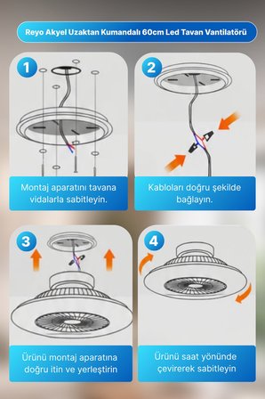 Reyo Akyel Uzaktan Kumandalı 60 cm LED Tavan Vantilatörü Beyaz