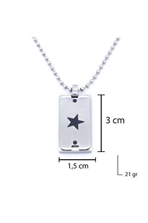 316L Çelik Yıldız Model Erkek Plaka Kolye 60 cm EKLY-128