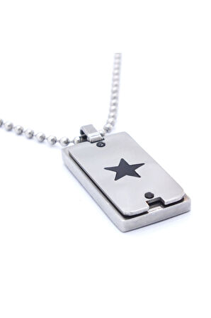 316L Çelik Yıldız Model Erkek Plaka Kolye 60 cm EKLY-128