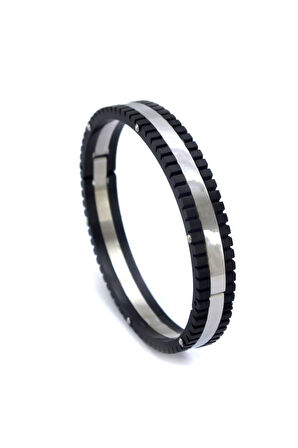 316L Çelik Kelepçe ve Oniks Doğal Taş Erkek Bileklik Kombini KMB-131