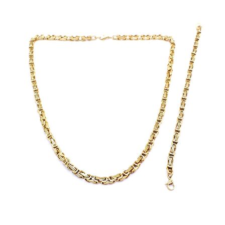 FerizZ Altın Kaplama Kral Zincir Erkek Kolye Bileklik Seti SET-158