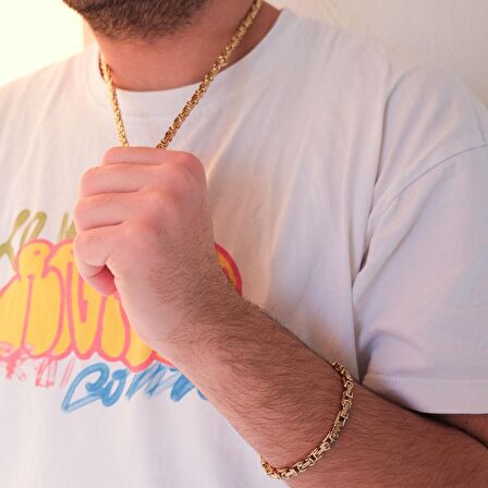 FerizZ Altın Kaplama Kral Zincir Erkek Kolye Bileklik Seti SET-158