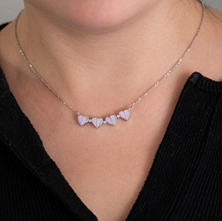 316L Çelik Zirkon Taşlı Pembe Açılabilir Yonca Kolye KLY-569