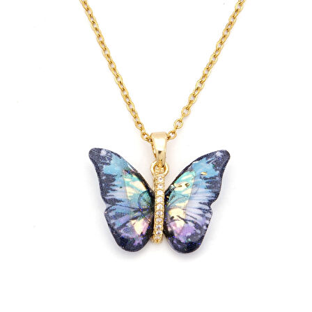 Altın Kaplama Kelebek Sedef Taşlı Kadın Kolye KLY-586