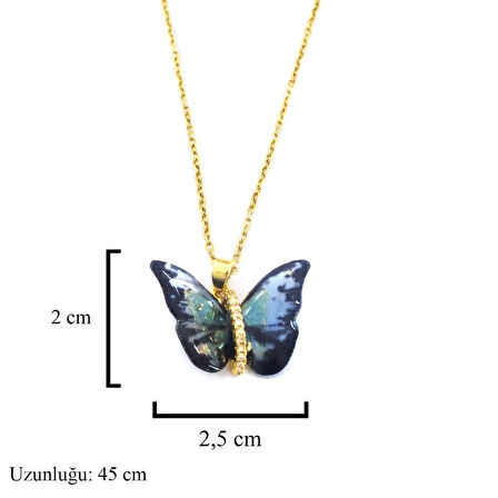 Altın Kaplama Kelebek Sedef Taşlı Kadın Kolye KLY-586