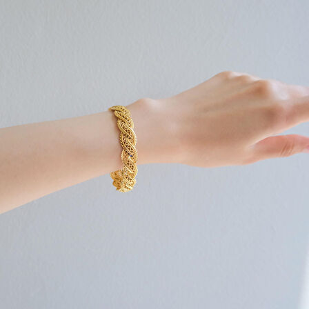 Altın Kaplama İşlemeli Örgü Bilezik BLZ-3094