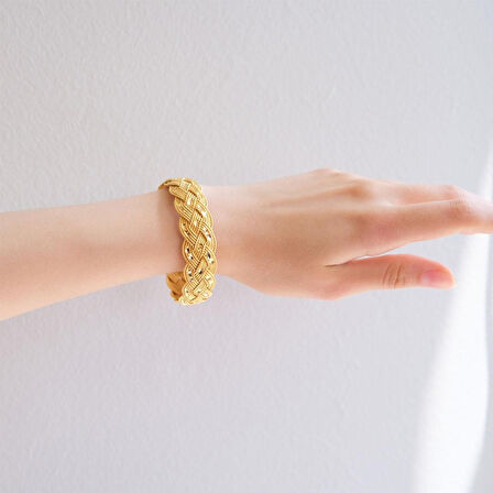 Altın Kaplama Kalın Işıltılı Örgü Bilezik BLZ-3093