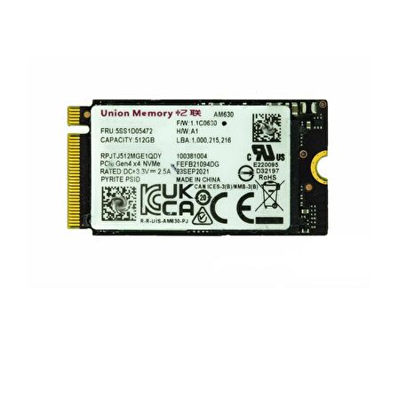 Union Memory AM630 512GB 3200/1900MB/s Gen4x4 22x42 M.2 NVMe SSD