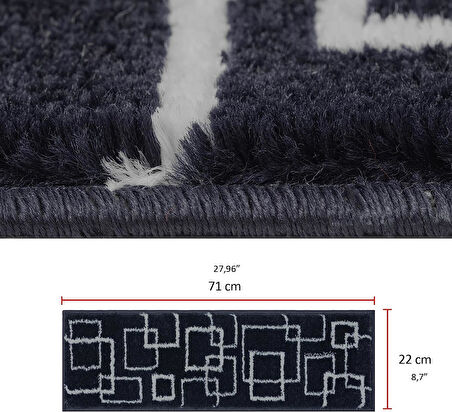Glary Home GH40A-GRYB-GRY1 Kare Desenli Kaydırmaz Tabanlı 1'li Merdiven Halısı - Gri/Siyah