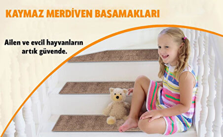 Glary Home GH40A-GRYB-GRY1 Kare Desenli Kaydırmaz Tabanlı 1'li Merdiven Halısı - Gri/Siyah