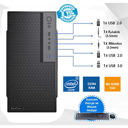 SunCom Force SC3-146A013 i5-12400 64GB 2TBSSD W11P Masaüstü Bilgisayar