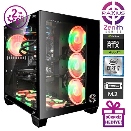 RaXius Zenith Z1 i7 RTX4060TI-127F001 i7-12700F 16GB 512SSD RTX4060Ti 8 GB FreeDOS Gaming Masaüstü Bilgisayar