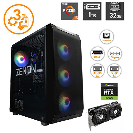 ZENON RAKS TR105A1 Ryzen5 5600 32GB 2TBSSD RTX4060 FreeDOS Oyuncu Masaüstü Bilgisayar