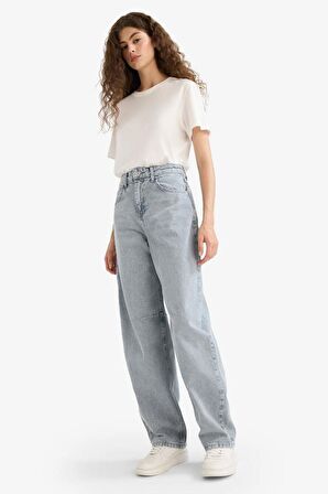 Baggy Fit Yüksek Bel Uzun Jean Yıkamalı Pantolon