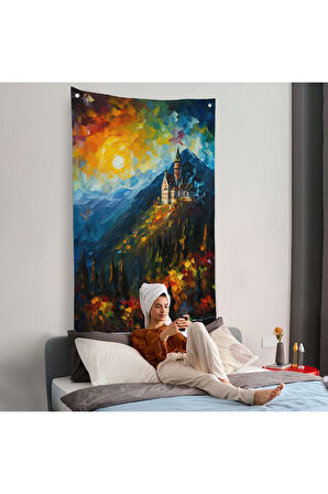 Dağdaki Şato Manzarası Duvar Örtüsü-7996