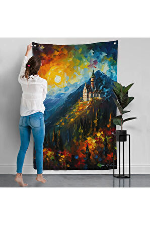 Dağdaki Şato Manzarası Duvar Örtüsü-7996