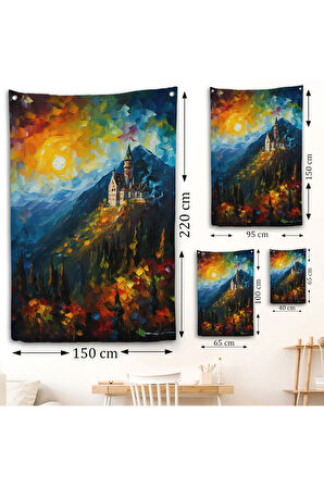 Dağdaki Şato Manzarası Duvar Örtüsü-7996