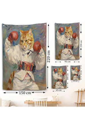 Boks Eldivenli Sevimli Kedi Duvar Örtüsü-7997