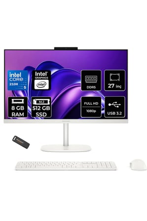 OmniStudio 27 Core 5 210H 8GB RAM 512GB SSD 27" FHD FreeDos Beyaz All in One Bilgisayar